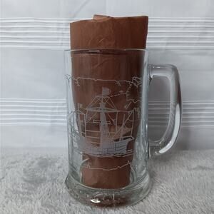 LONG JOHN SILVER'S Columbus Nautical Mug Etched Glass Beer Stein Santa Maria